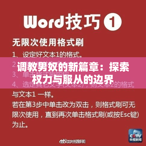 调教男奴的新篇章：探索权力与服从的边界