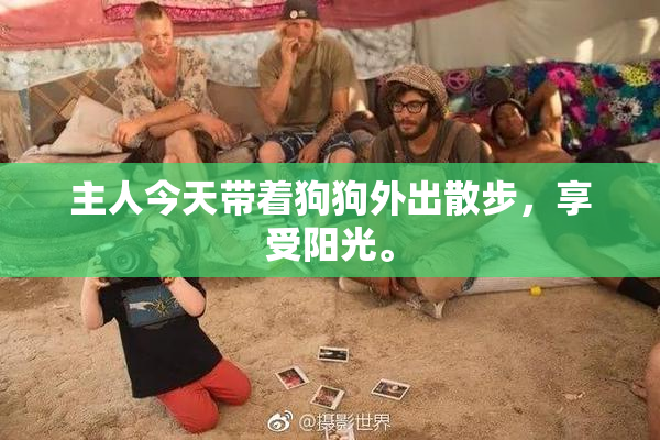 主人今天带着狗狗外出散步，享受阳光。