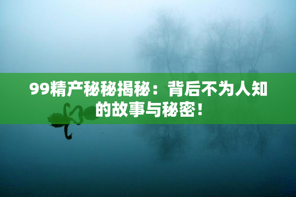 99精产秘秘揭秘：背后不为人知的故事与秘密！